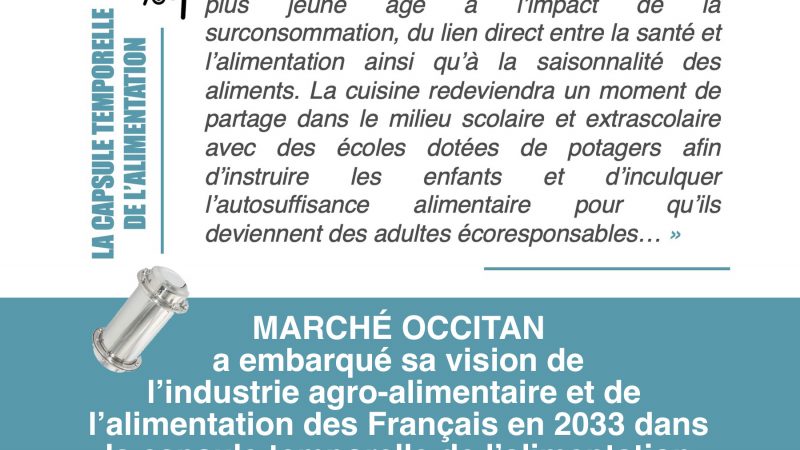 « En 2033, les Français seront éduqués dès leur plus jeune âge à l’impact de la surconsommation, du lien direct entre la santé et l’alimentation ainsi qu’à la saisonnalité des aliments » – MARCHÉ OCCITAN